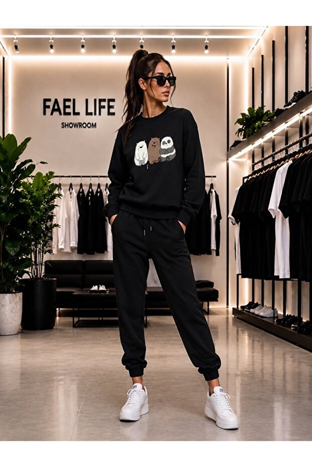 Unisex Wide Cut Zero Necklace and Sweatpants 3-Piece Printed Set