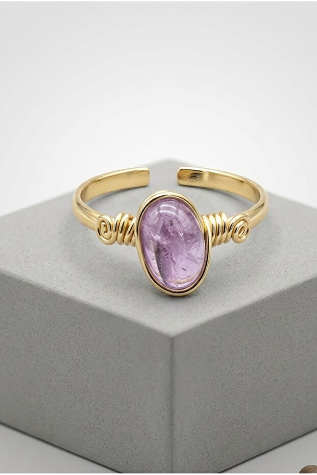Ametist Ring Gold Color Adjustable Copper Plated