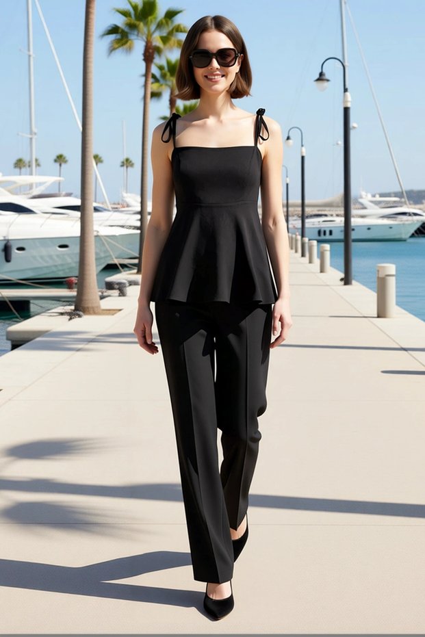 Women's Plus Size Peplum Blouse Pants Set Square Collar Sleeveless Viscose Woven Long Length Daily Casual