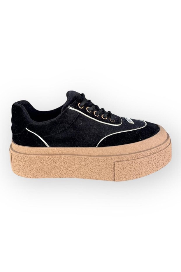 Women's Thick Rubber Sole Lace-Up Velvet Sports Shoes & Sneakers Black