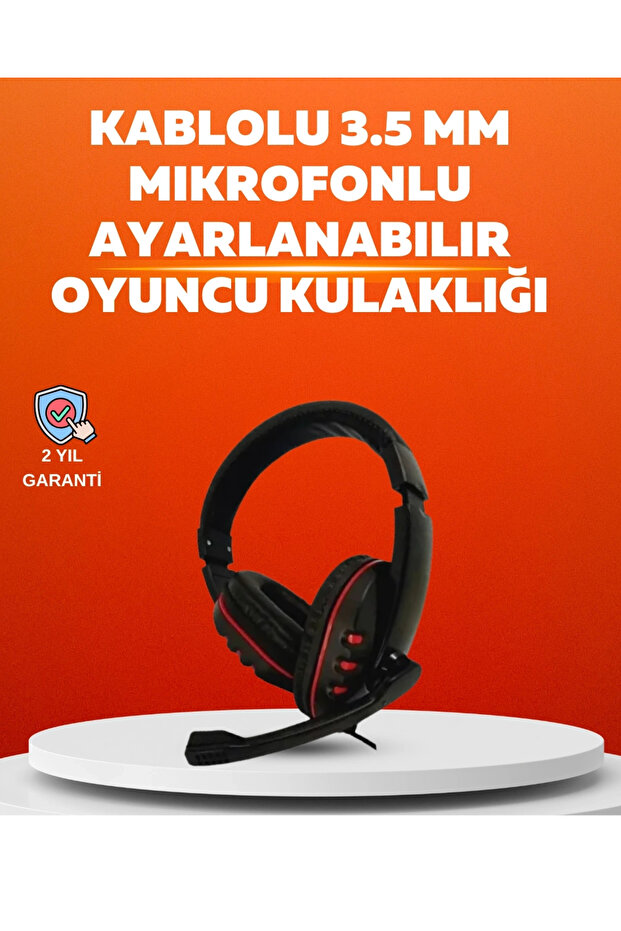 Stereo Red Headphones with Soft Pads and Microphone