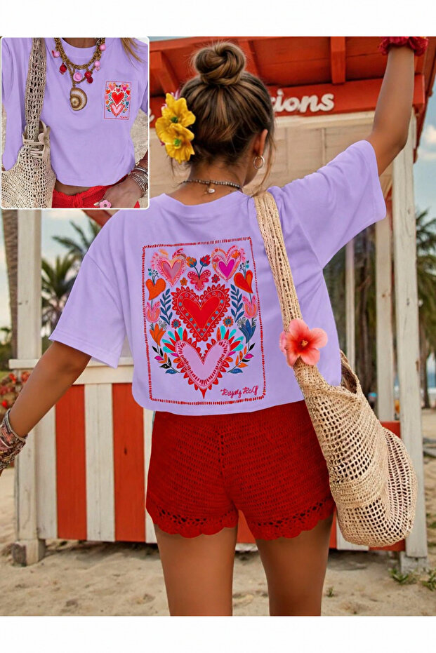 Women's Summer Heart Printed Oversized T-Shirt