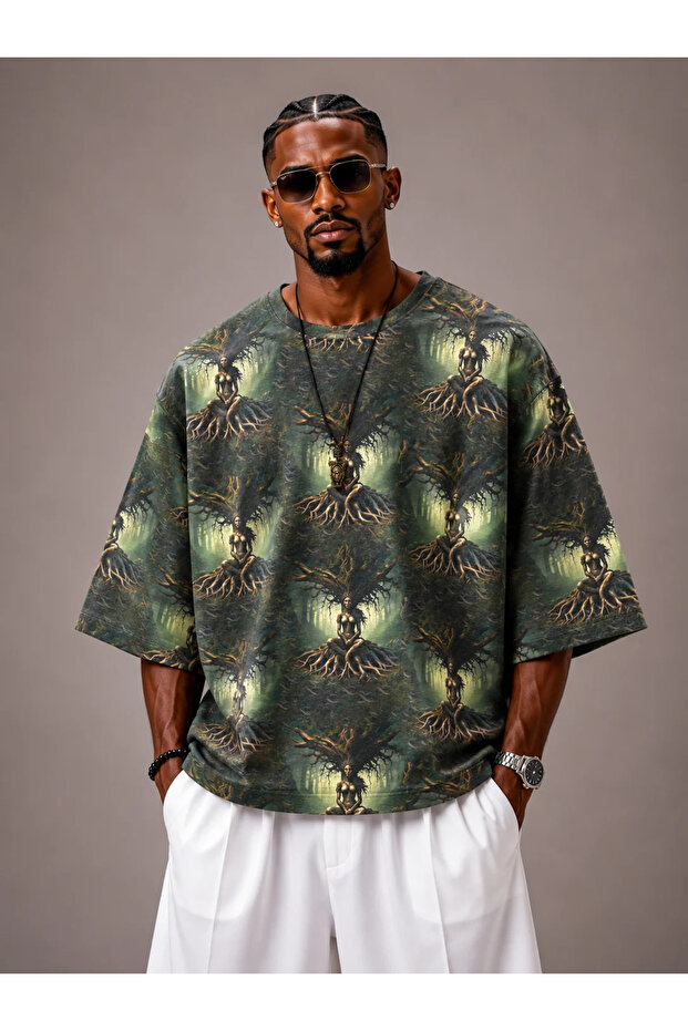 Oversize Cotton Linen Patterned Tshirt - 1