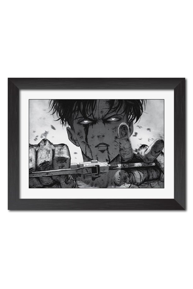 Alayra Levi Ackerman Poster Attack on Titan Anime Poster Framed Painting with Black Frame (12inches