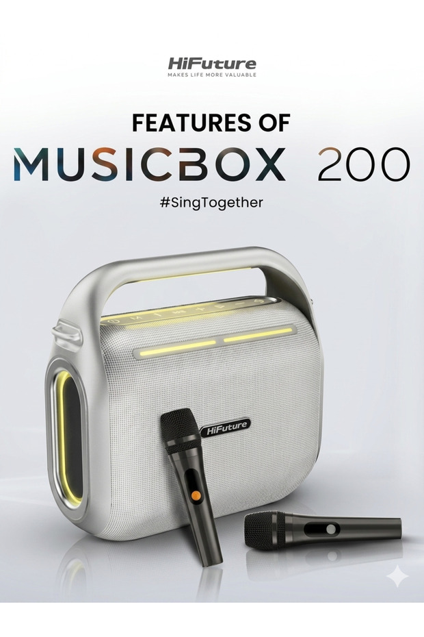 musicbox200 portable 100W Bluetooth speaker with dual mic -silver