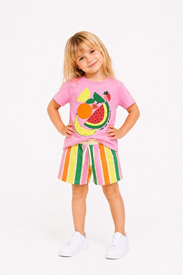 Girls' Summer Watermelon Pattern T-Shirt Shorts Set 3-10 Years