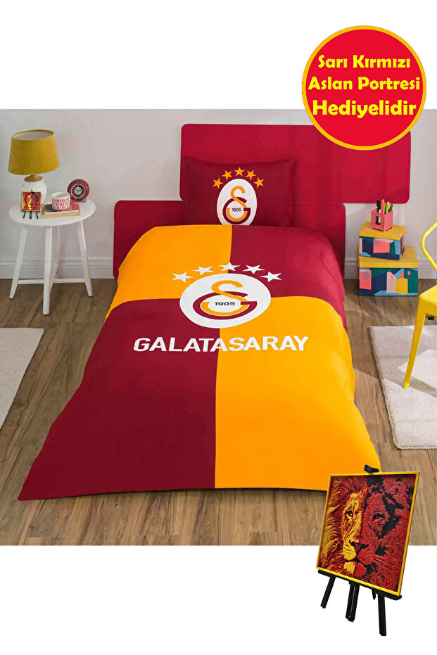 Licensed Galatasaray Legendary Cotton Single Duvet Cover Set with Mini 3D Portrait Gift