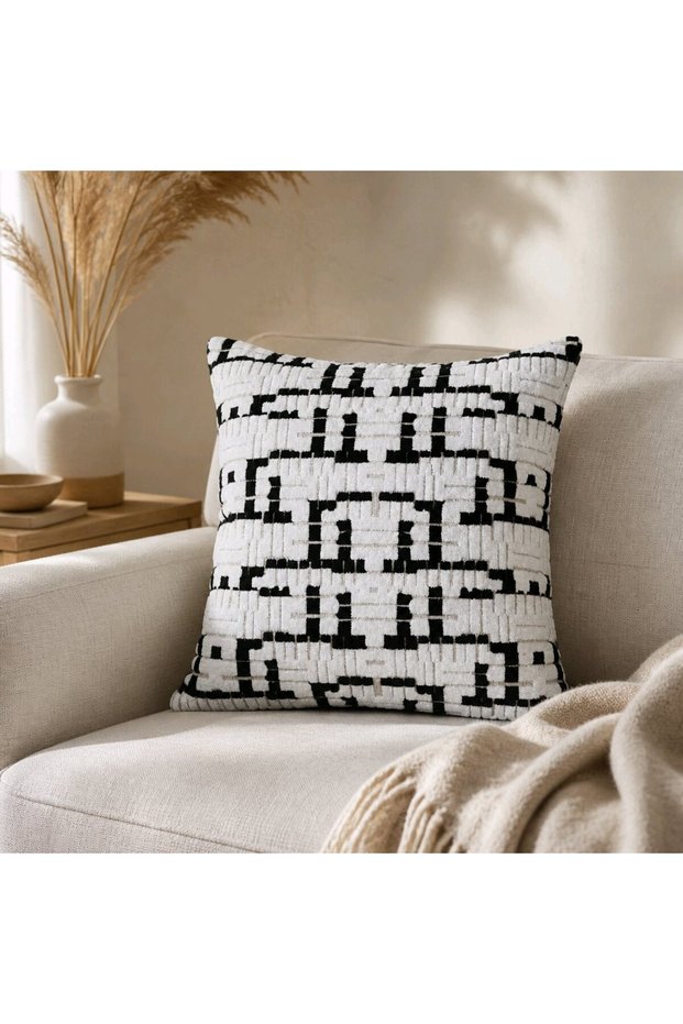 Modern Geometric Patterned Decorative Throw Pillow Cover Black and White