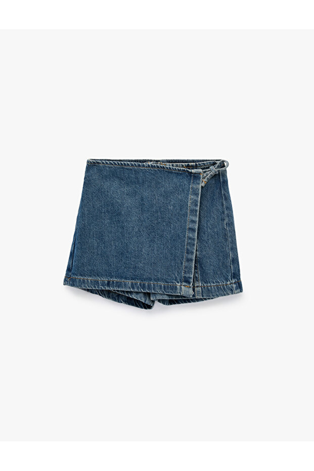 Cotton Zipper Detailed Denim Short Skirt