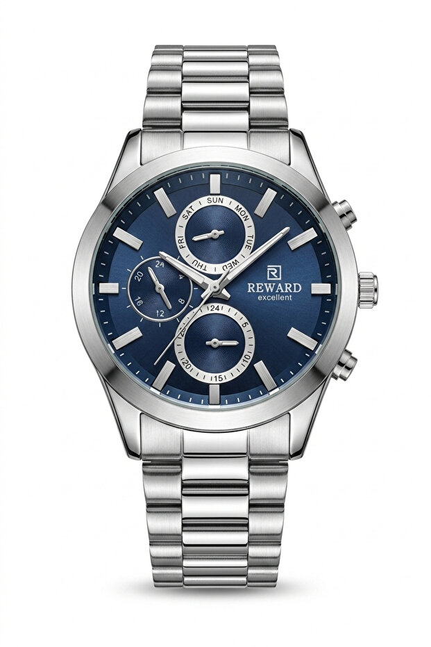 Men's Silver Metal Cord Navy Blue Dial Wristwatch with 2 Year Warranty