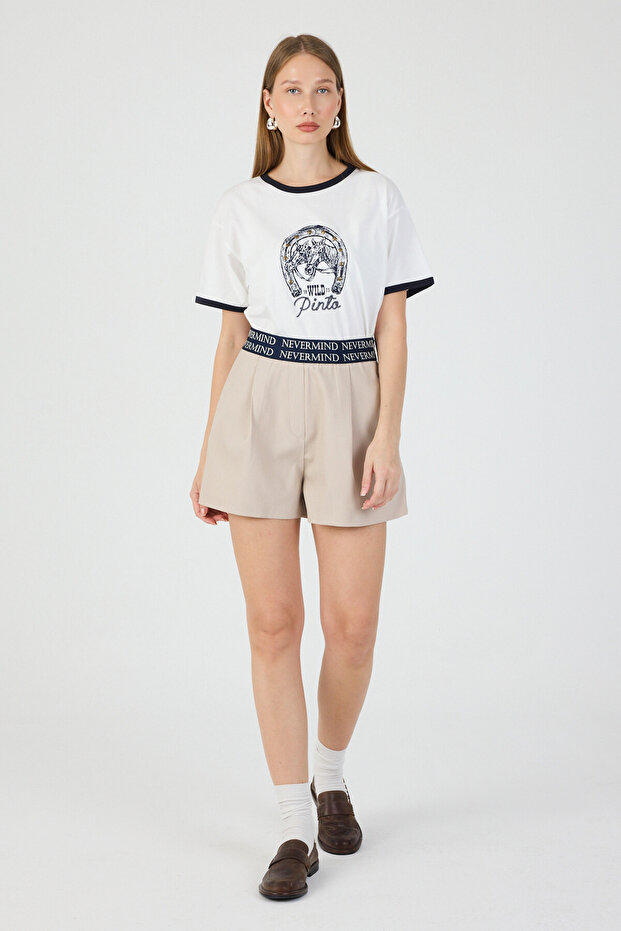 Printed and Processed Navy Blue Striped Regular Fit Shorts T-Shirt Set # 98218