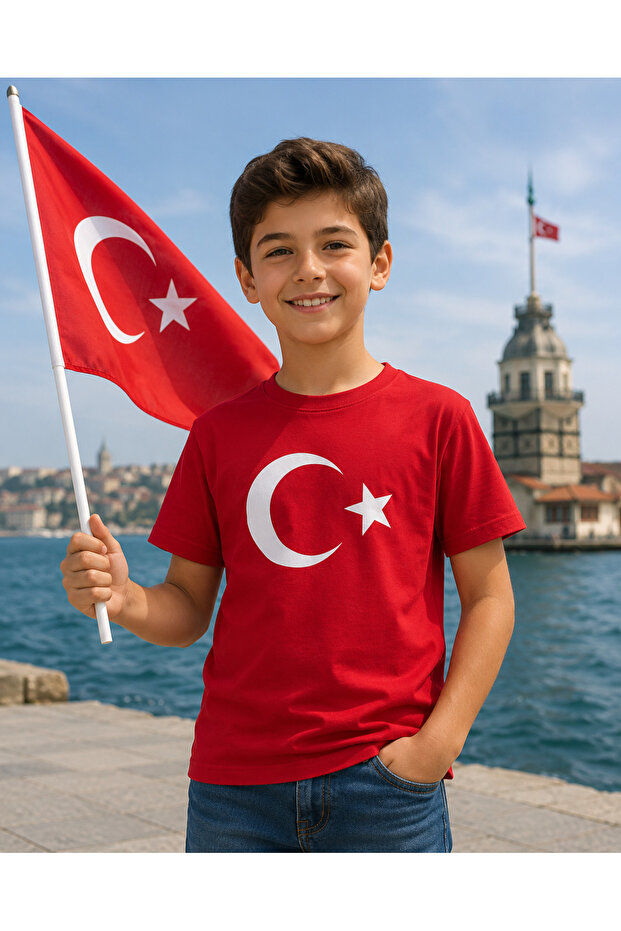 Children's Moon Star Printed Red Turkey T-Shirt