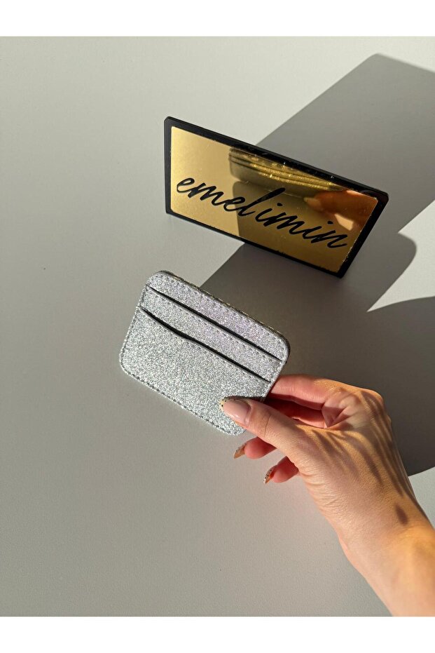 Women's Silver Glittery Sparkly Leather Card Holder Wallet