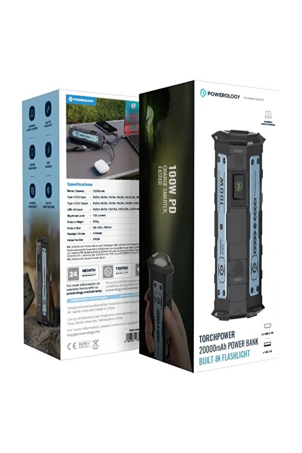 Torch Power 20000mAh Power Bank Built-in Flashlight Black
