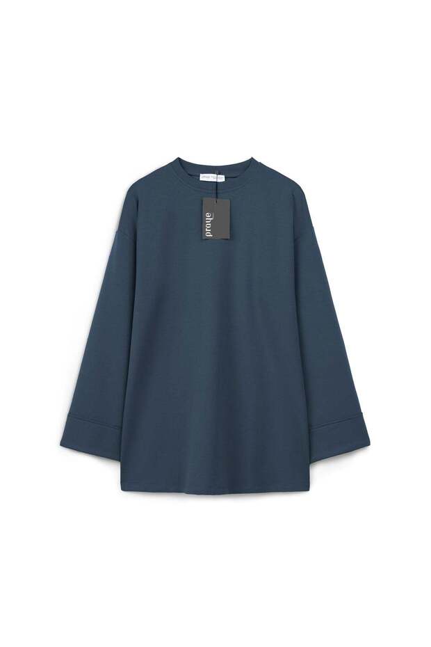 Layered Sleeve Sweatshirt Petrol Blue