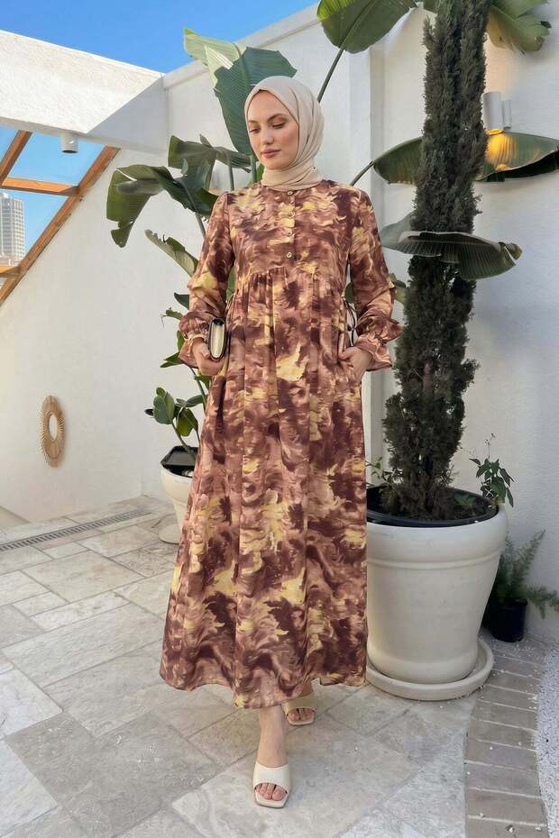 Batik Pattern Viscon Dress 2310 - Brown