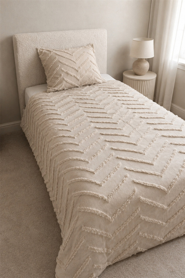 Bohemian Single Chenille Pique Embossed Modern Pattern Summer Pique Set 175X240 Beige