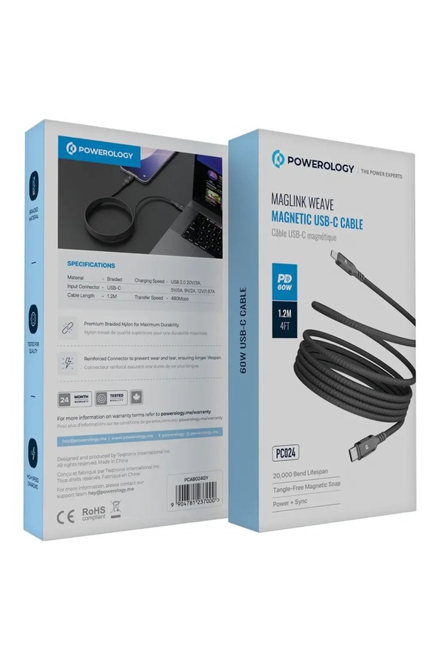 Malinka Weave Magnetic USB-C 1.2M Cable PD 60W Grey