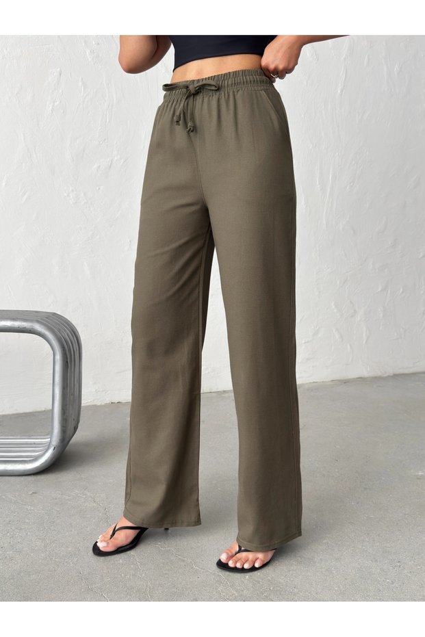 Women's High Waist Palazzo Wide Leg Linen Trousers