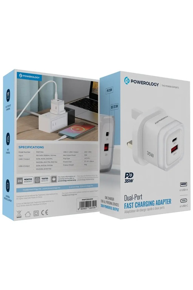 Dual-Port Fast Charging Adapter PD 35W White