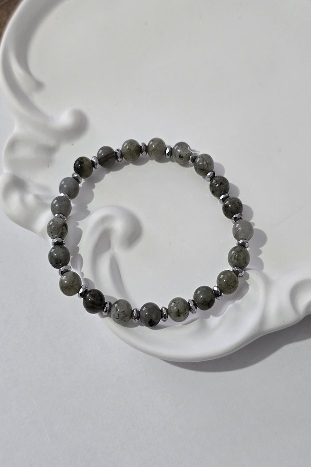 Certified 6 mm Labradorite, Hematite Natural Stone Bracelet