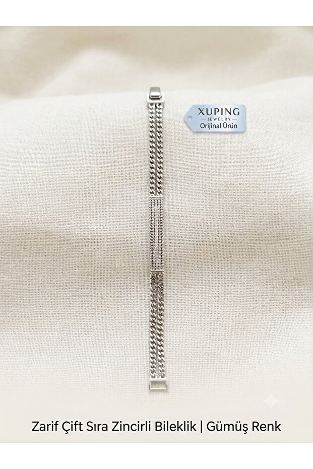 Xuping Elegant Double Row Chain Cz Bracelet - Silver Color Bracelet