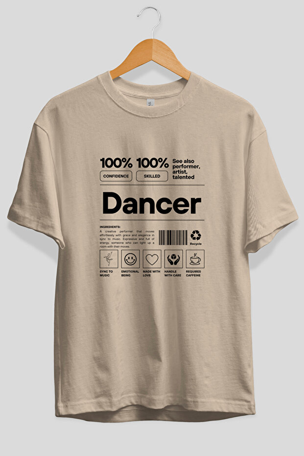 Dancer Oversize Front Printed Beige T-Shirt 100% Cotton Streetwear Premium Comfortable Fit