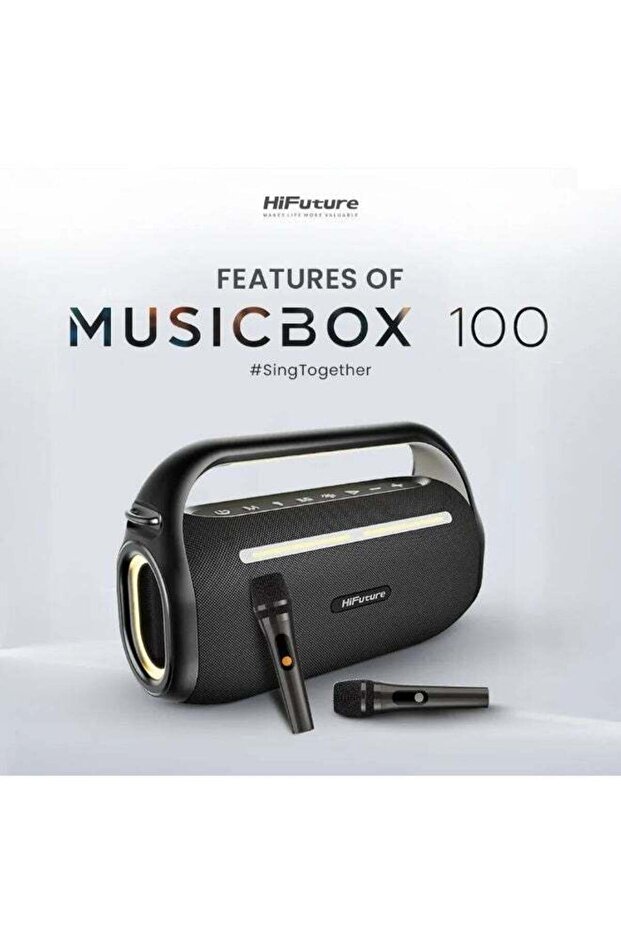Music Box 100 Portable Wireless Speaker | 70W | Dual Wireless Mic | 8000mAh | Bluetooth 5.3 | RGB lights - Black