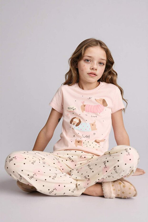 Regular Fit 2-Piece Light Pink Pajama Set for Girls H0150A826Sp