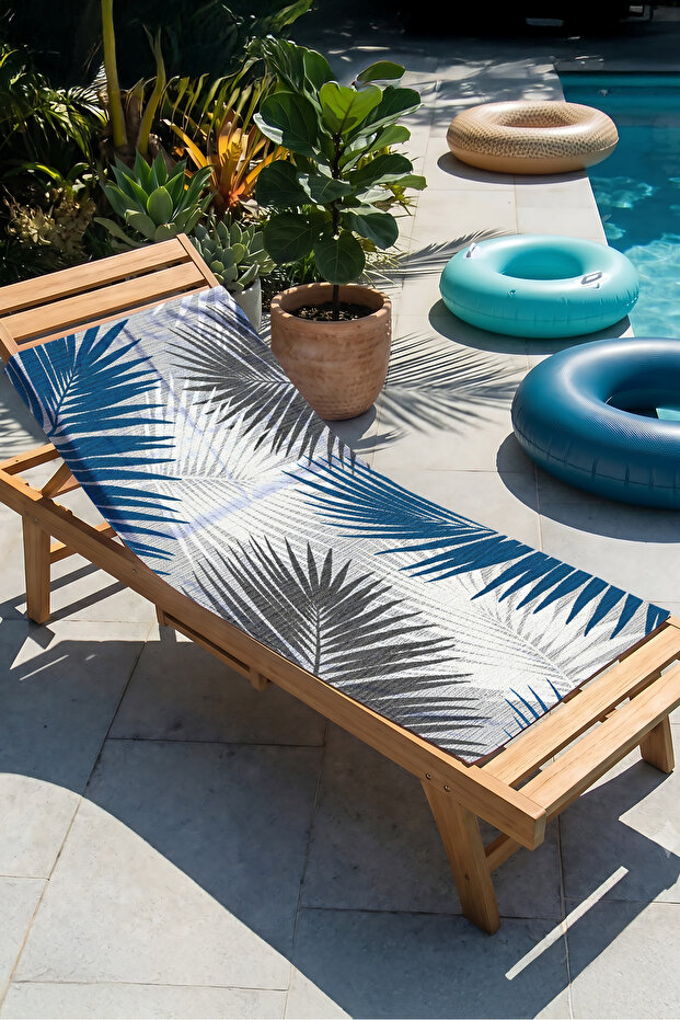 Palm Leaf Tropical Beach Towel - Modern Marine Blue Gray Quick Dry Microfiber Towel Coverlet
