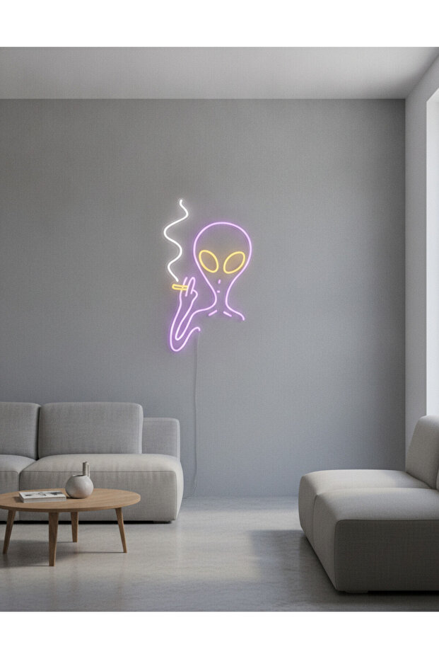 Uzaylı Figürü LED Neon Tablo | Pop Culture Duvar Dekoru | Pleksi Aydınlatmalı Genç Odası Tablosu - 6