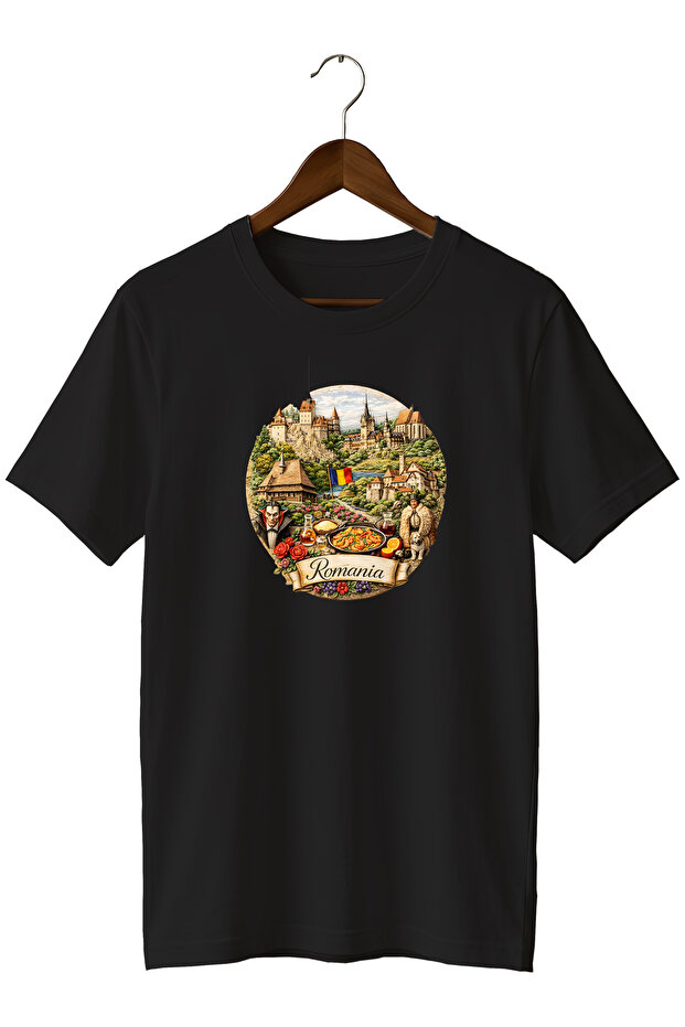 Unisex Romania Themed Printed Crew Neck Casual Cotton T-Shirt