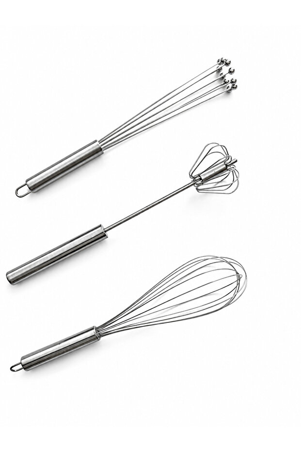 Beni 3-Piece Stainless Steel Whisk Set – Balloon Whisk, Ball Whisk & Rotary Egg Beater for Baking, Cooking