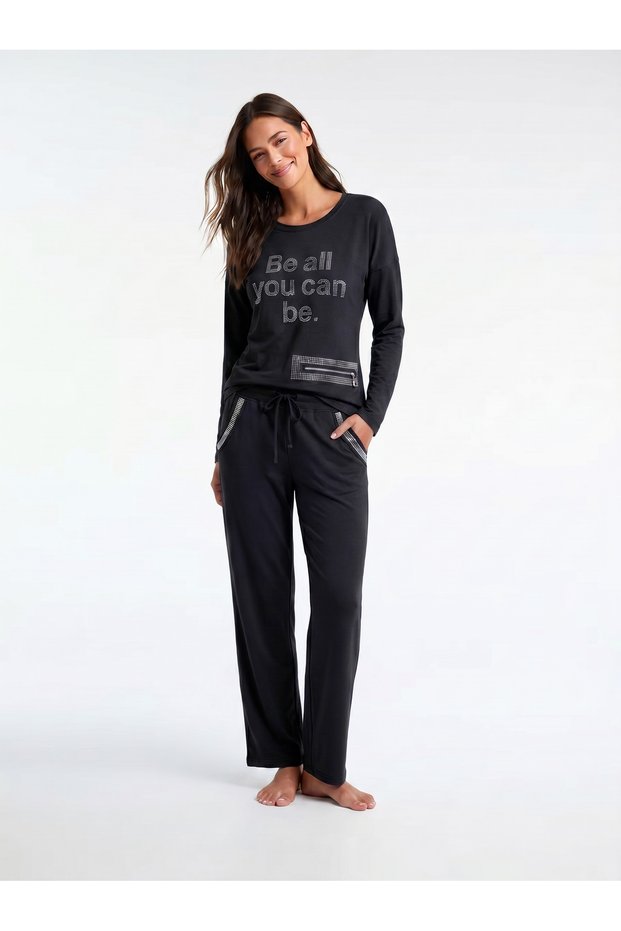 Women's pajama set, cotton Long sleeve two-piece casual pajamas