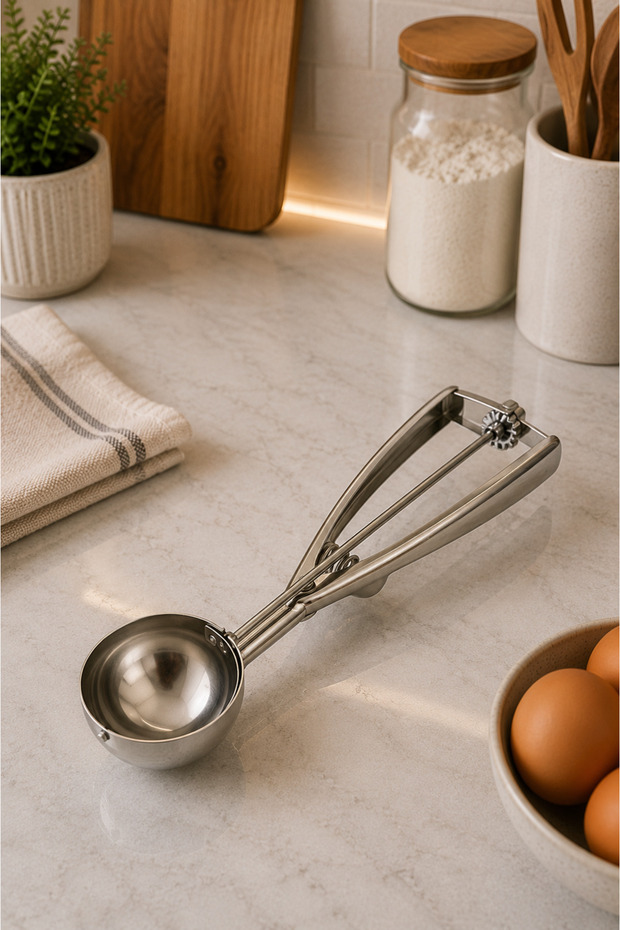 Ice Cream and Halva Spoon Practical Push-Type Stainless Steel