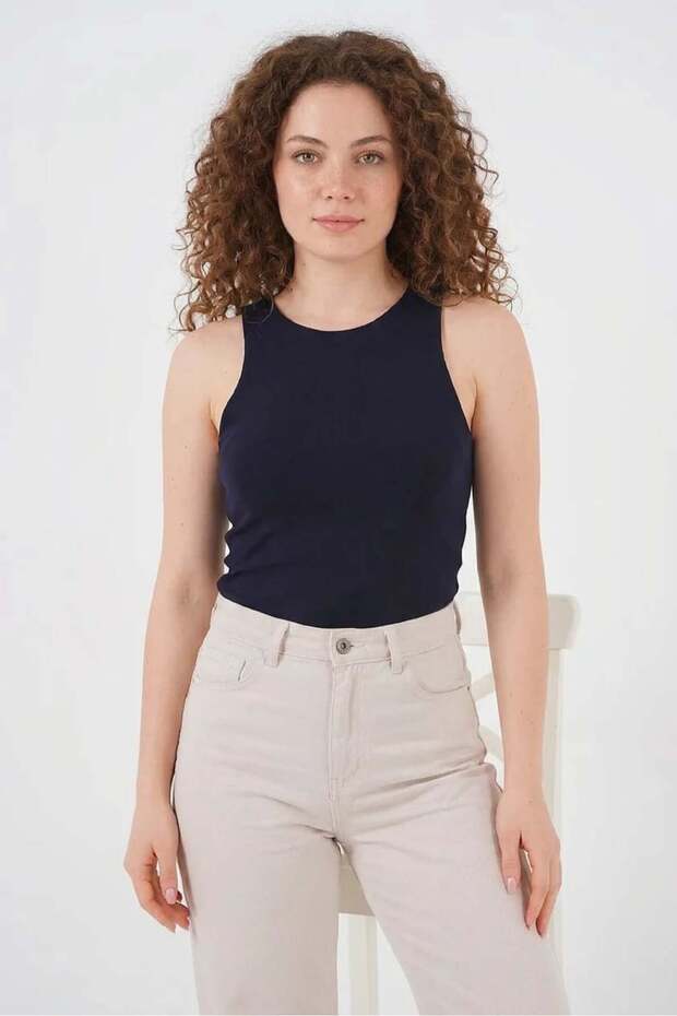 Women's Halter Neck Navy Blue Bodysuit