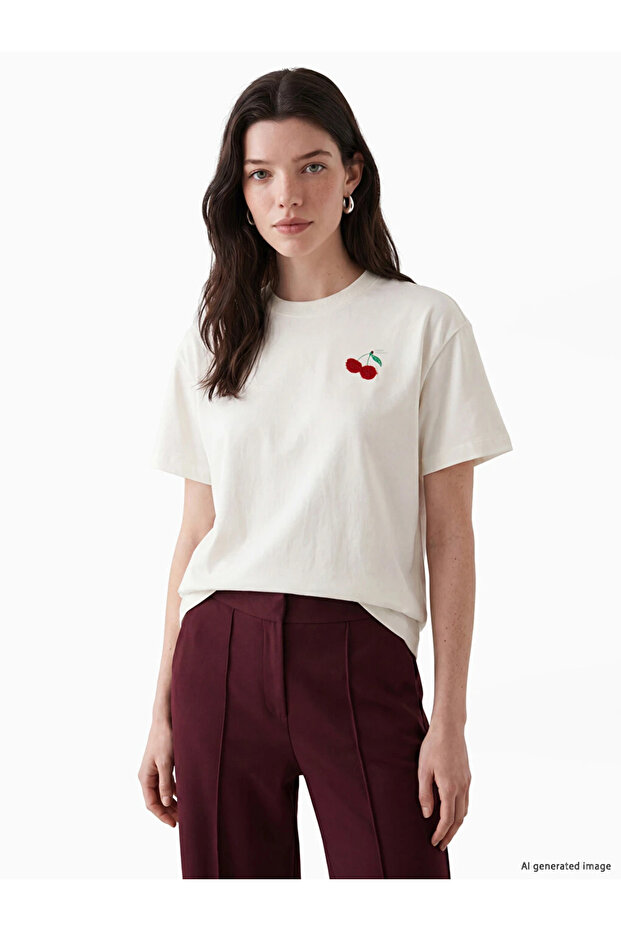 White Cherry Printed 100% Cotton Women's T-Shirt