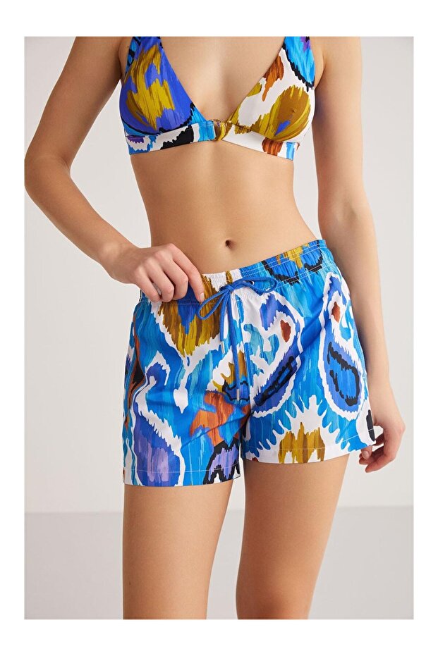 Ilda Patterned Shorts with Pockets and Elastic Waist - 1