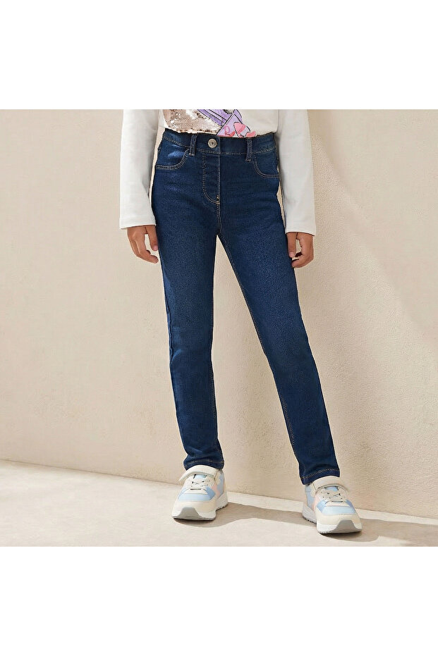 Jeans with Pockets, Buttoned Waist