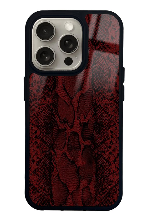 iPhone 15 Pro Red Leather Design Glossy Phone Case
