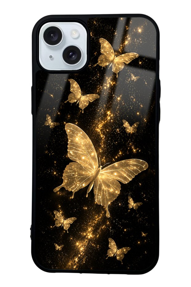 iPhone 15 Plus Yellow Galaxy Butterfly Design Glossy Phone Case