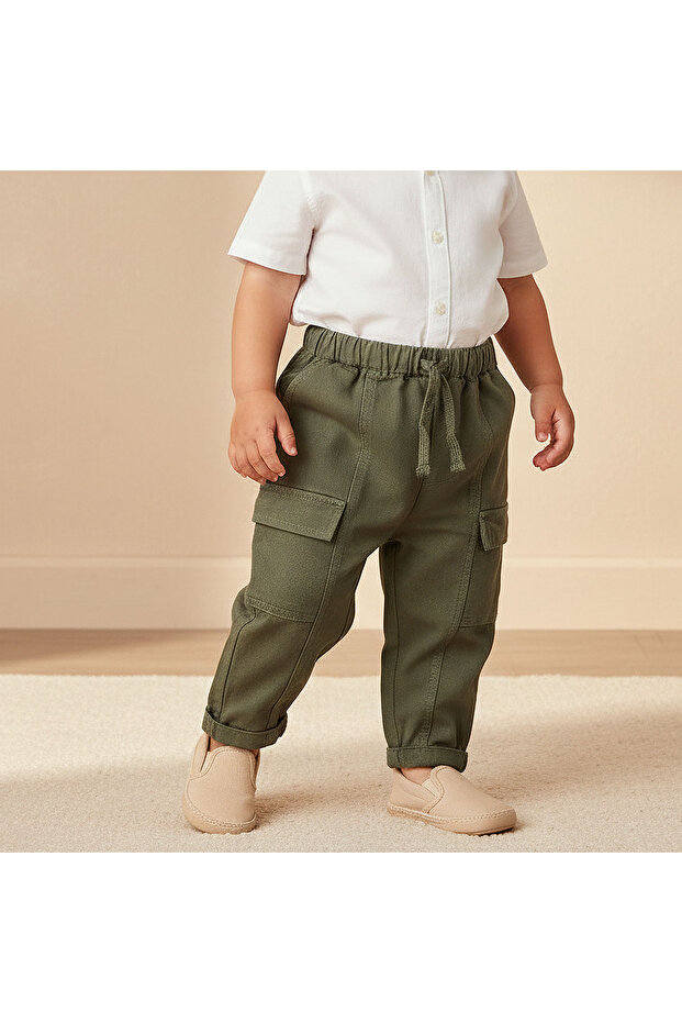 Boys Trousers with Cargo Pockets - Cotton - Drawstring Waist