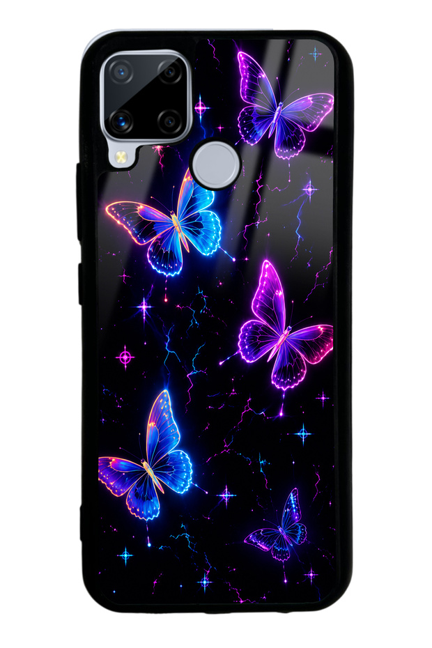 Realme C15 Glossy Phone Case with Neon Butterfly Dream Design