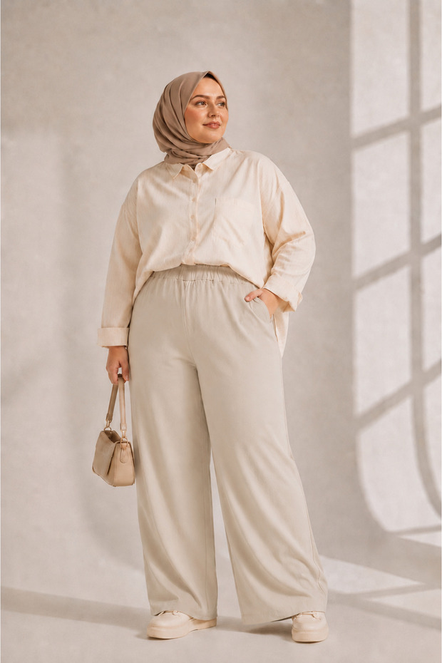 Gabardine Fabric Plus Size Elastic Pants
