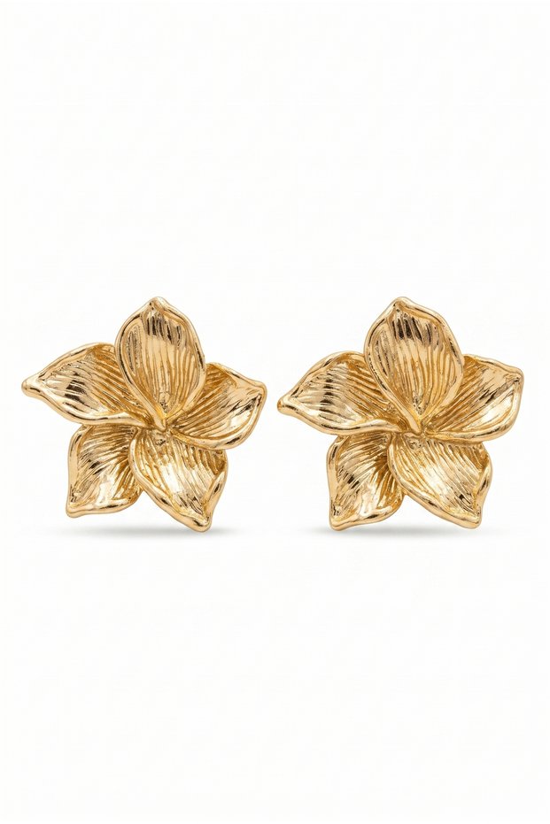 Elegant Brass Women's Earrings with Yellow Flower Motif
