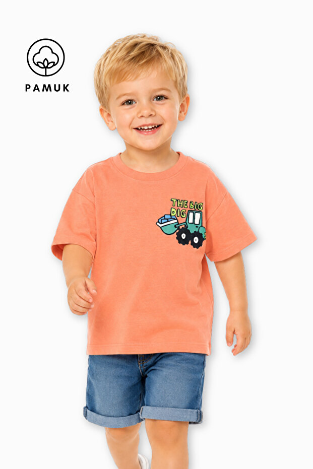 Tractor Printed Casual Short Sleeve Summer Boy's T-Shirt
