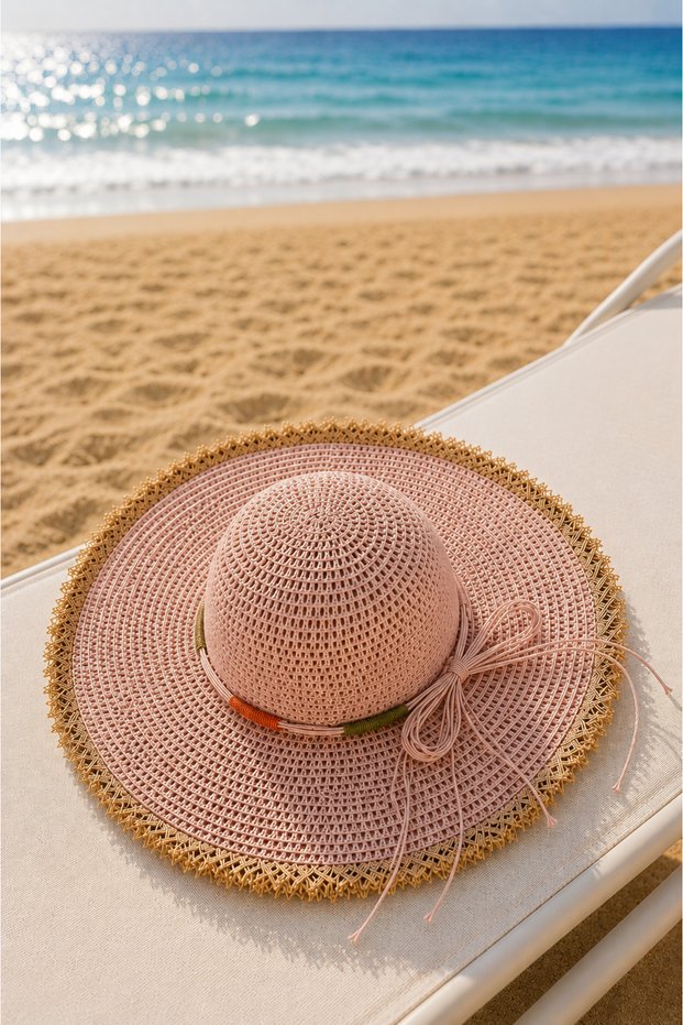 Tassel Detailed Straw Beach Hat Powder