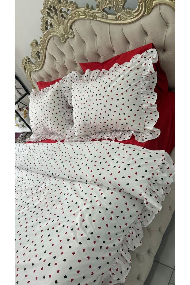 100% Cotton Hearted Ruffled Bedding Set, Duvet Cover Set, Bedspread