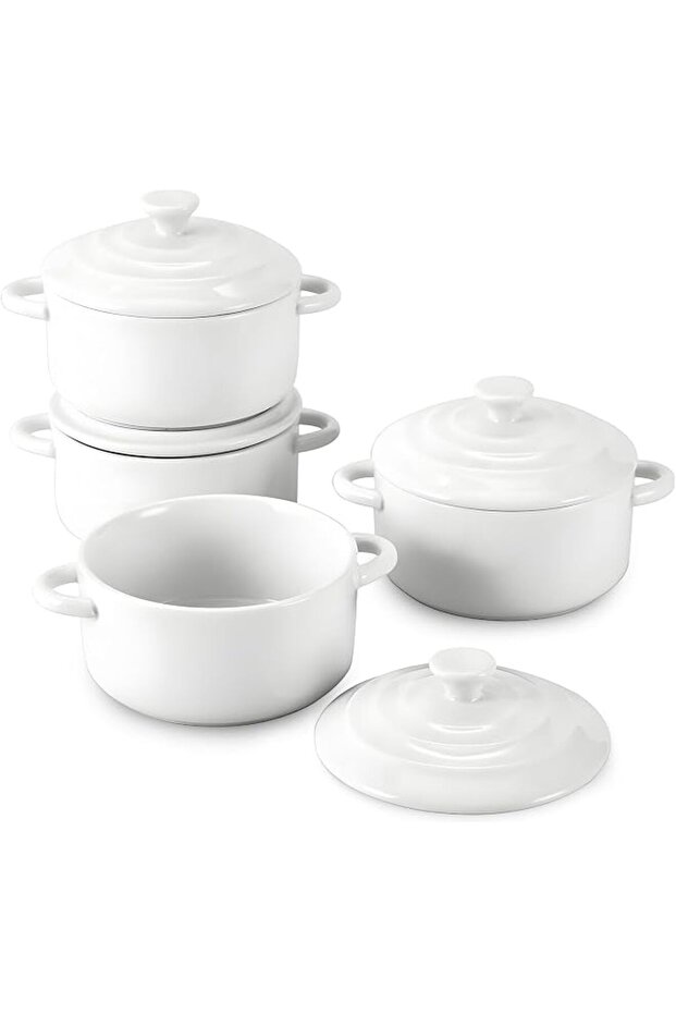 Ramekins with Lids, Mini Cocotte Set, Small Casserole Dishes with Handles