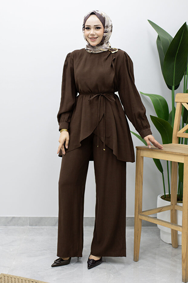 Asymmetrical Cut Brooch Suit Tsd260228 Brown
